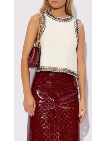 Backless Crystal-Embellished Crêpe Cady Chalk-Colored Top - Tops