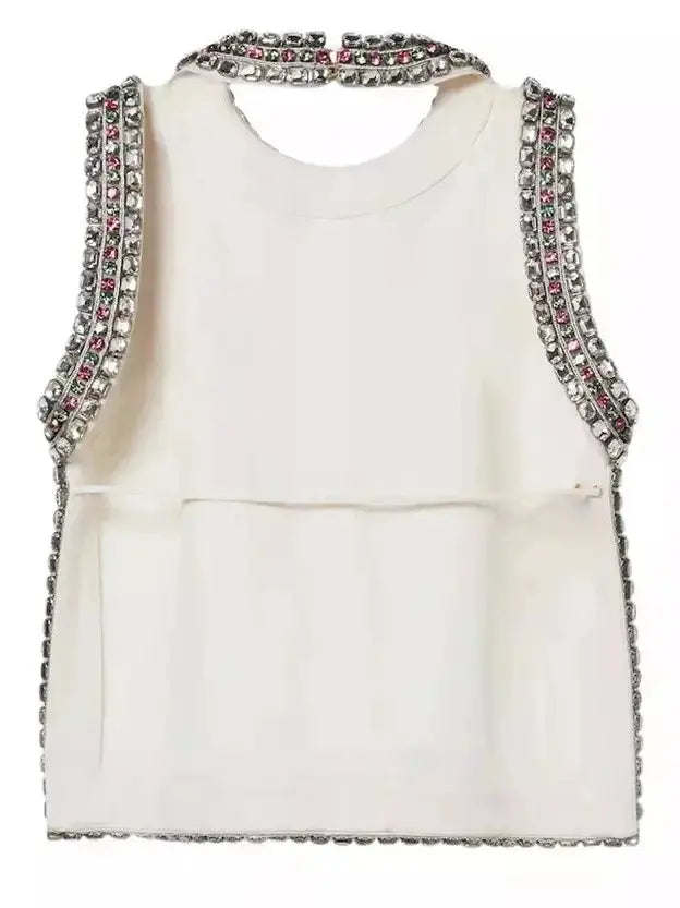 Backless Crystal-Embellished Crêpe Cady Chalk-Colored Top - Tops