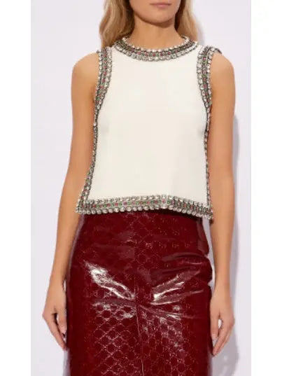 Backless Crystal-Embellished Crêpe Cady Chalk-Colored Top - Tops