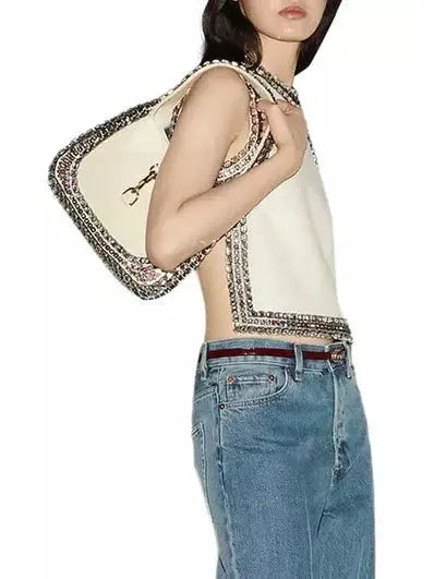 Backless Crystal-Embellished Crêpe Cady Chalk-Colored Top - Tops