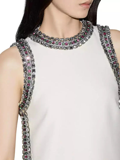 Backless Crystal-Embellished Crêpe Cady Chalk-Colored Top - Tops