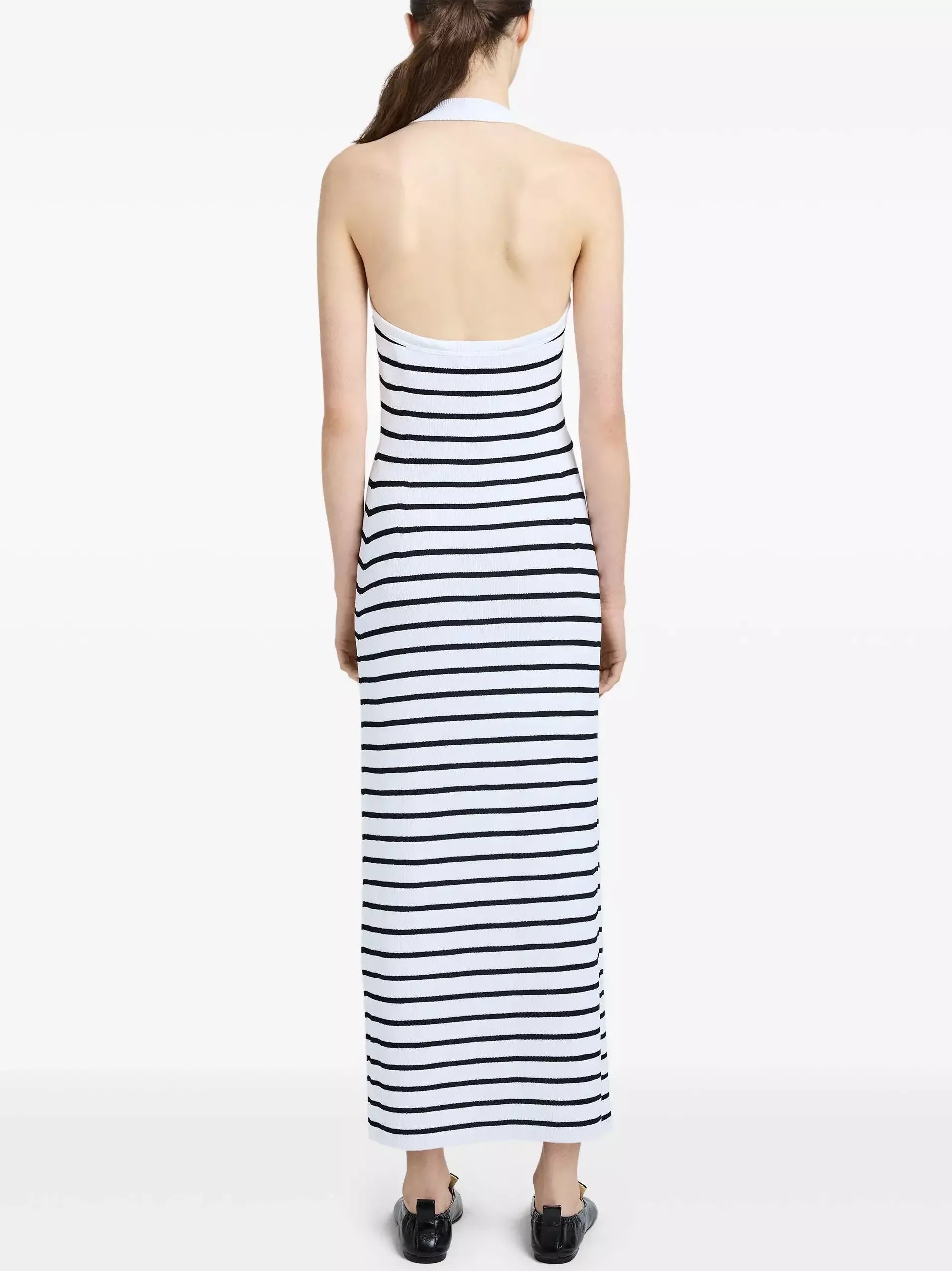 Backless White and Black Striped Knit Maxi Dress - Dresses