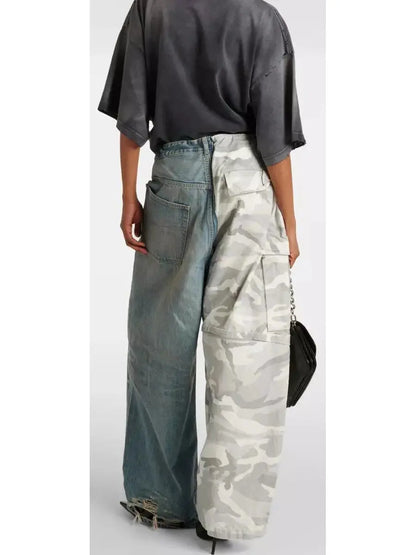 Baggy Hybrid Cargo Camouflage and Denim Pants - Jeans & Pants