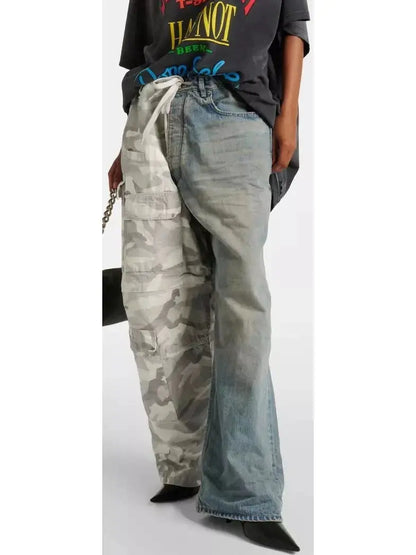 Baggy Hybrid Cargo Camouflage and Denim Pants - Jeans & Pants