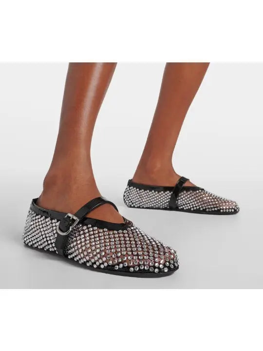 Ballet Flats in Fishnet and Strass - Footwear