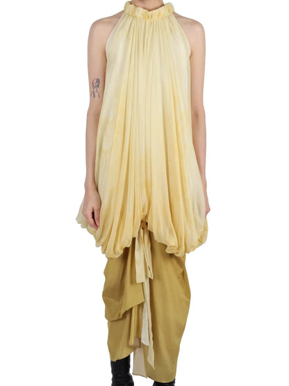 Balloon Tie-Dye Draped Two-Toned Silk Halter Dress - Dresses