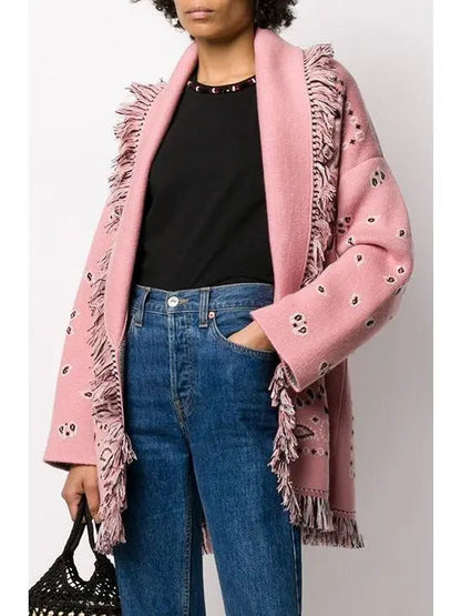 Bandana Jacquard Long Cardigan Pink - Sweaters & Knitwear