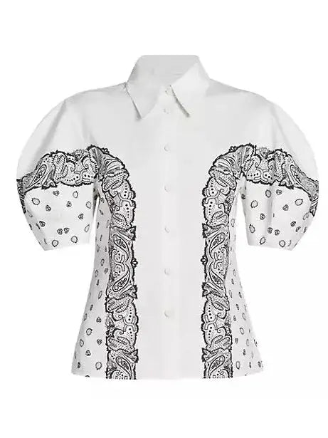 Bandana Paisley Puff-Sleeve Blouse - Tops