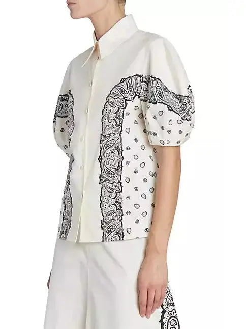 Bandana Paisley Puff-Sleeve Blouse - Tops