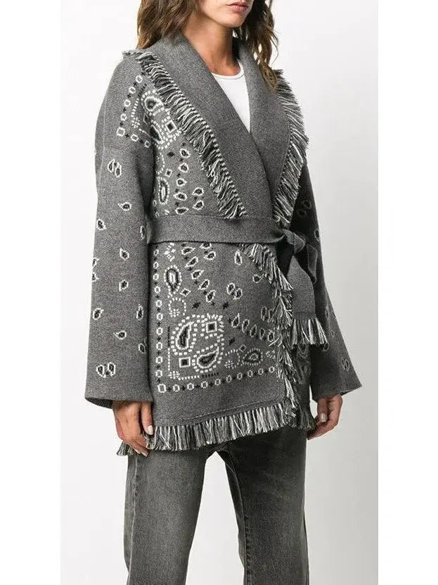 Bandana Print Cardigan Gray - Sweaters & Knitwear