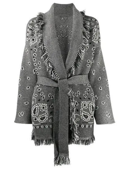 Bandana Print Cardigan Gray - Sweaters & Knitwear