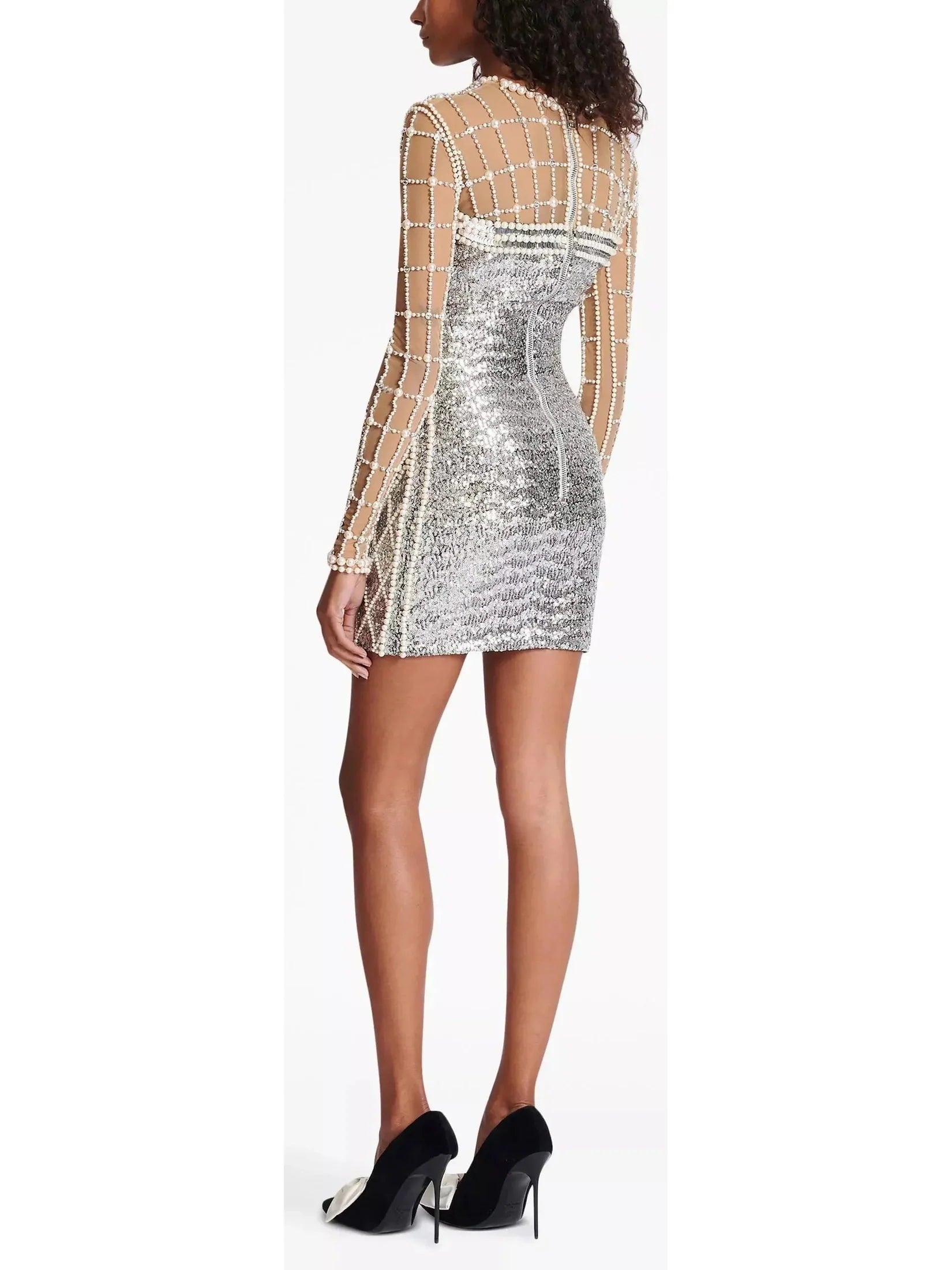 Bead and Crystal Embellished Sequined Mini Dress - Dresses