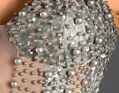 Bead and Sequin-Embellished Long Fitted Gown - Dresses