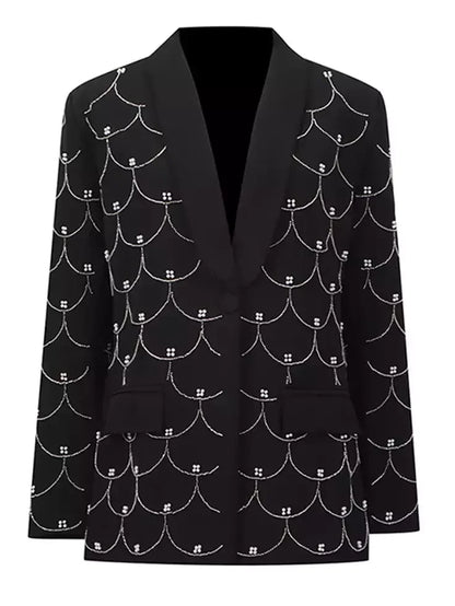 Bead-Embellished Black Single-Breasted Blazer - Jackets