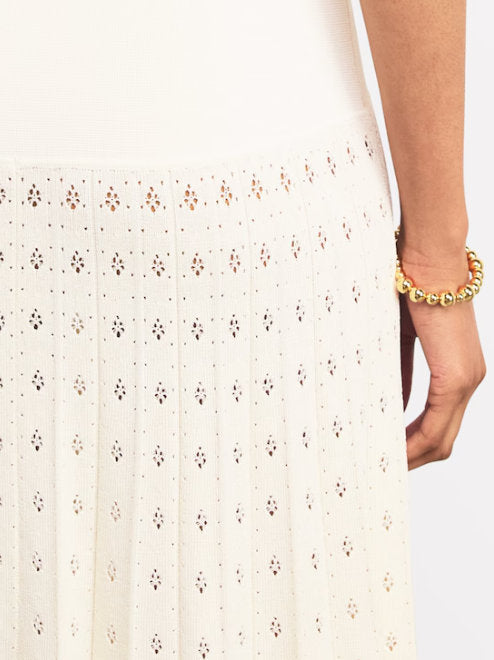 Sleeveless cream-colored Bead-Embellished Drop-Waist Knit Pleated Midi Dress