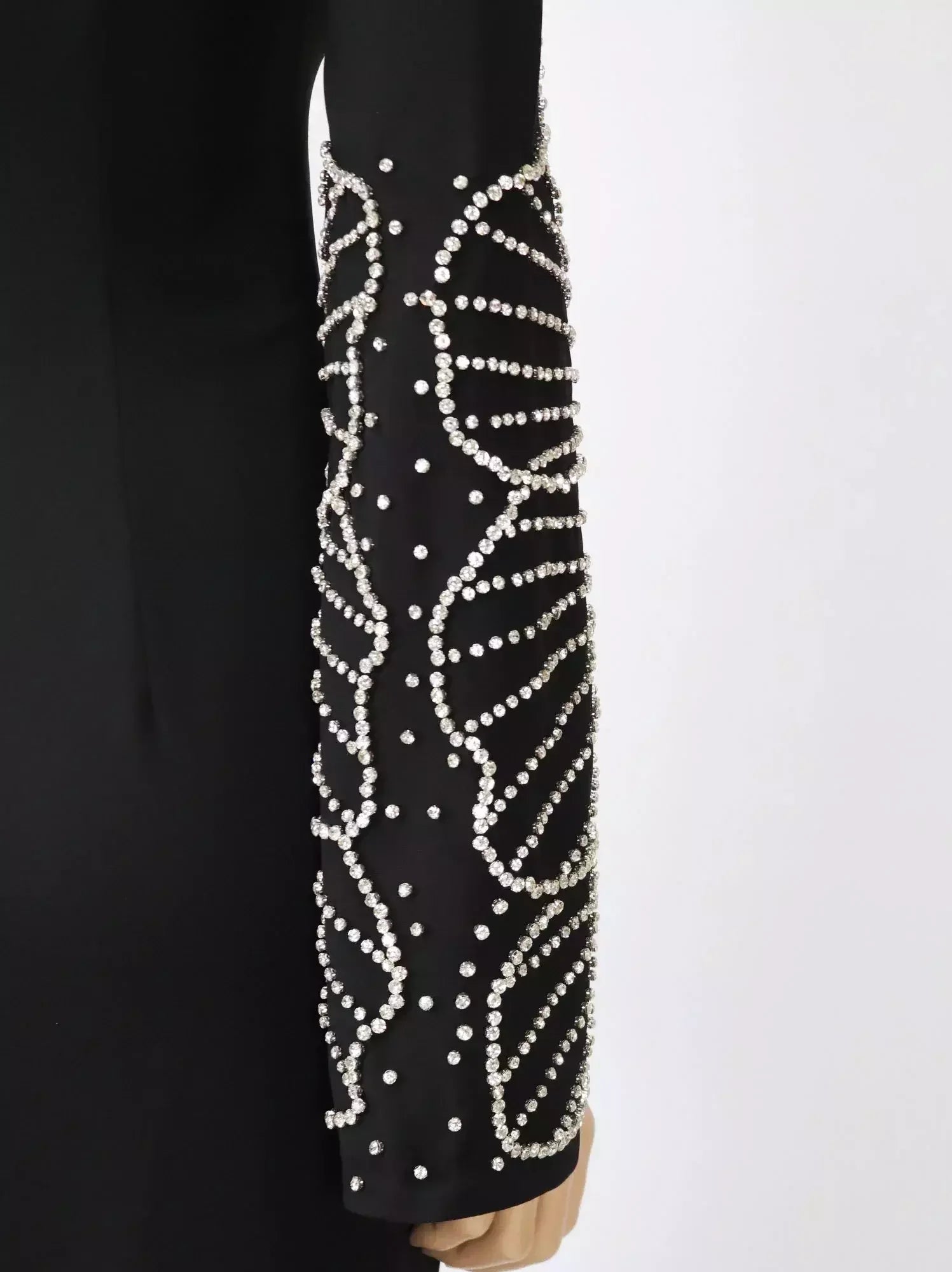 Bead-Embellished Split-Sleeve Long Black Gown - Dresses