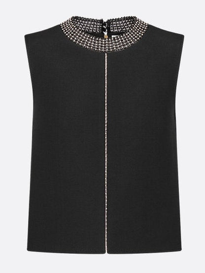 Bead-Embellished Wool and Silk Top and Skirt Set in Black - Suits & Sets