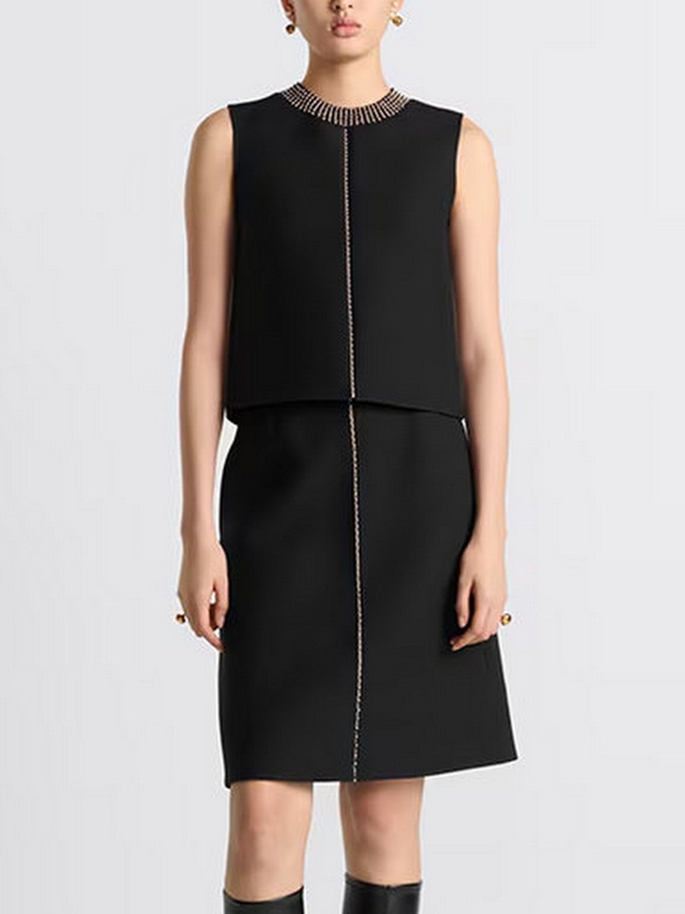 Bead-Embellished Wool and Silk Top and Skirt Set in Black - Suits & Sets