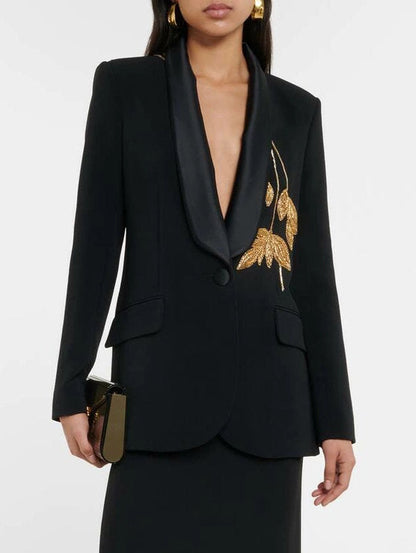 Bead-Embroidered Blazer Jacket and Flared-Leg Pant Suit - Suits & Sets