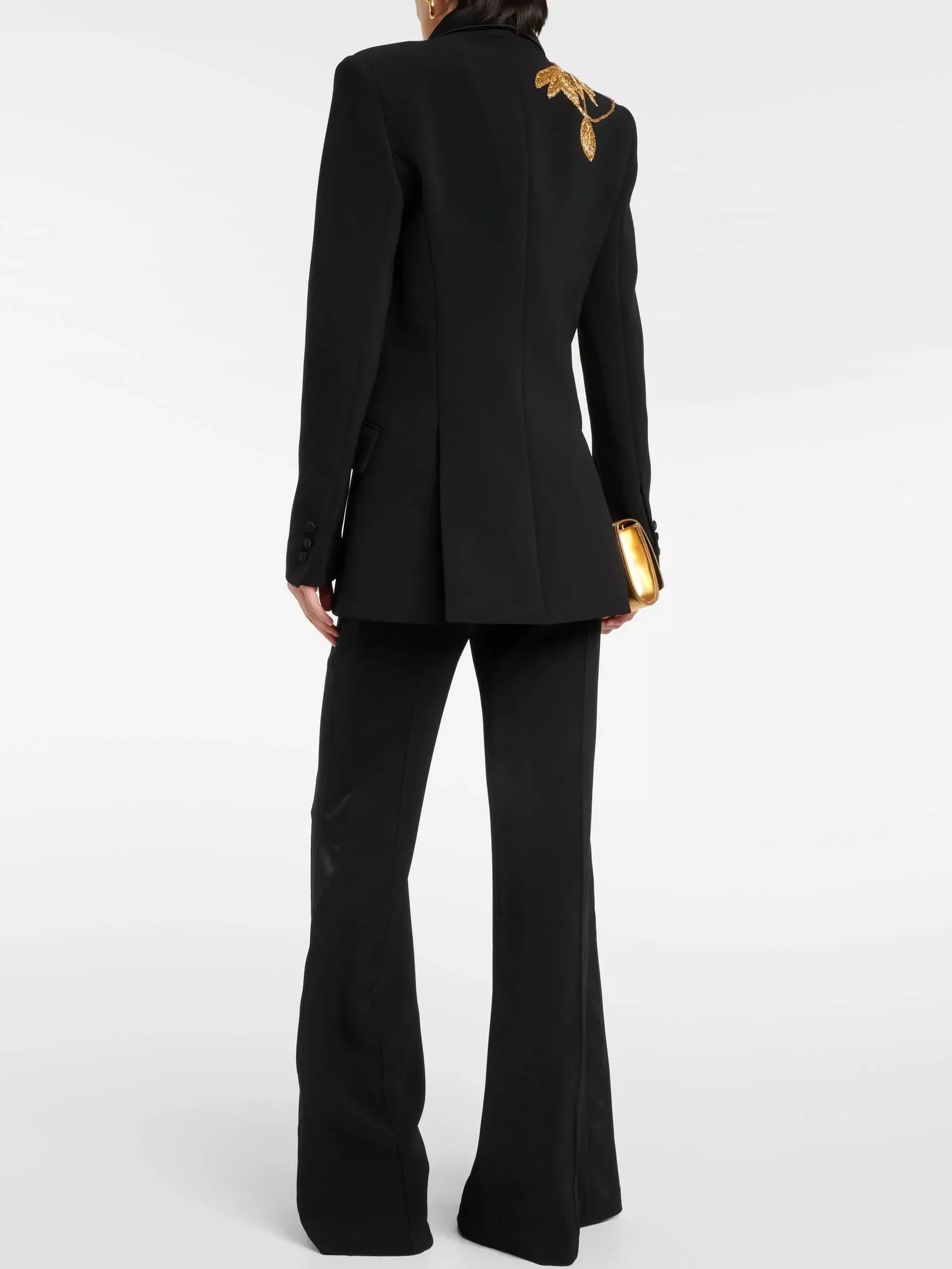 Bead-Embroidered Blazer Jacket and Flared-Leg Pant Suit - Suits & Sets