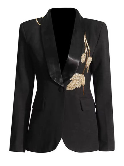 Bead-Embroidered Blazer Jacket and Flared-Leg Pant Suit - Suits & Sets