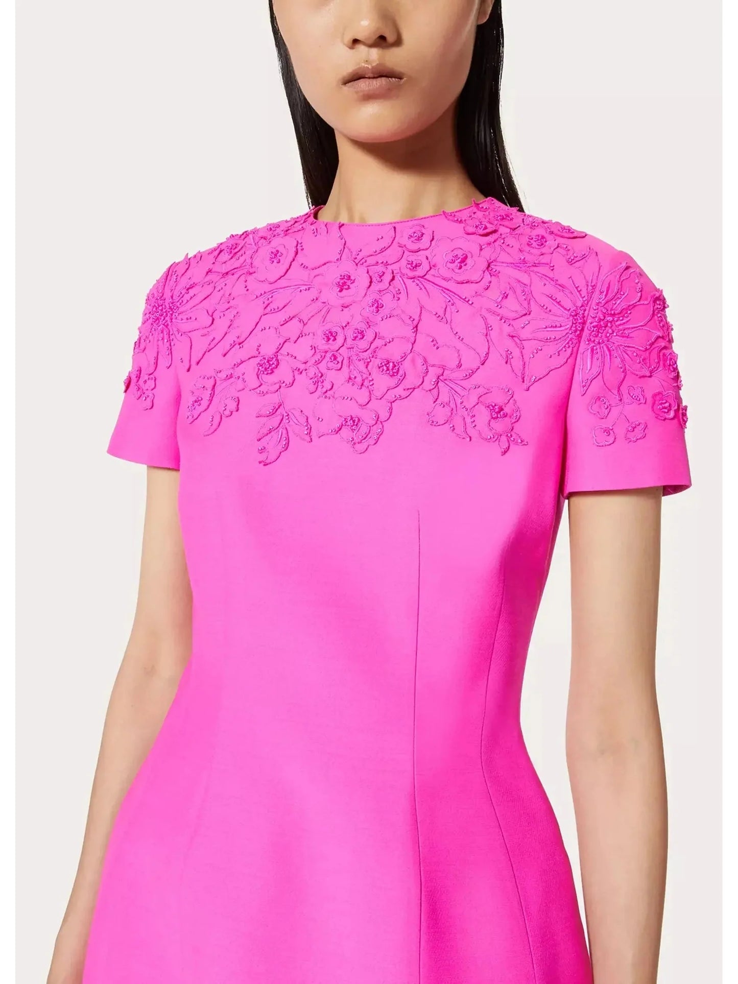 Bead-Embroidered Mini Dress in Fuchsia Pink - Dresses