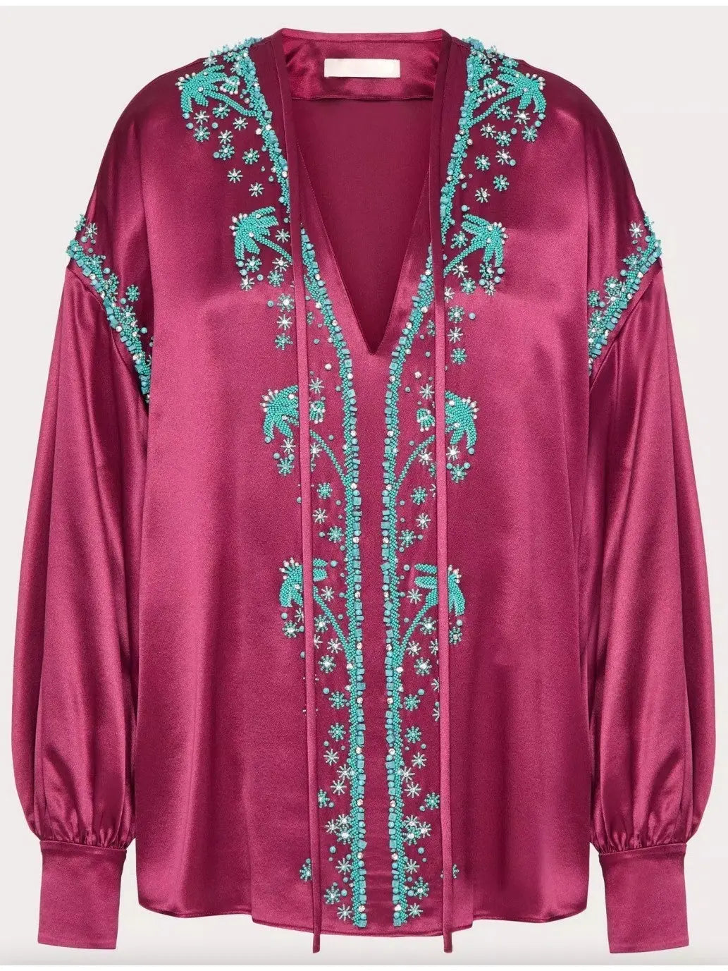 Bead-Embroidered Silk De Soie Top - Tops