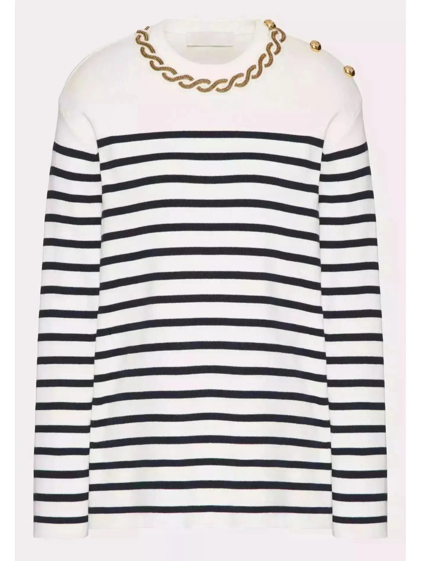 Bead Link Embroidered Collar Striped Knit Sweater - Sweaters & Knitwear