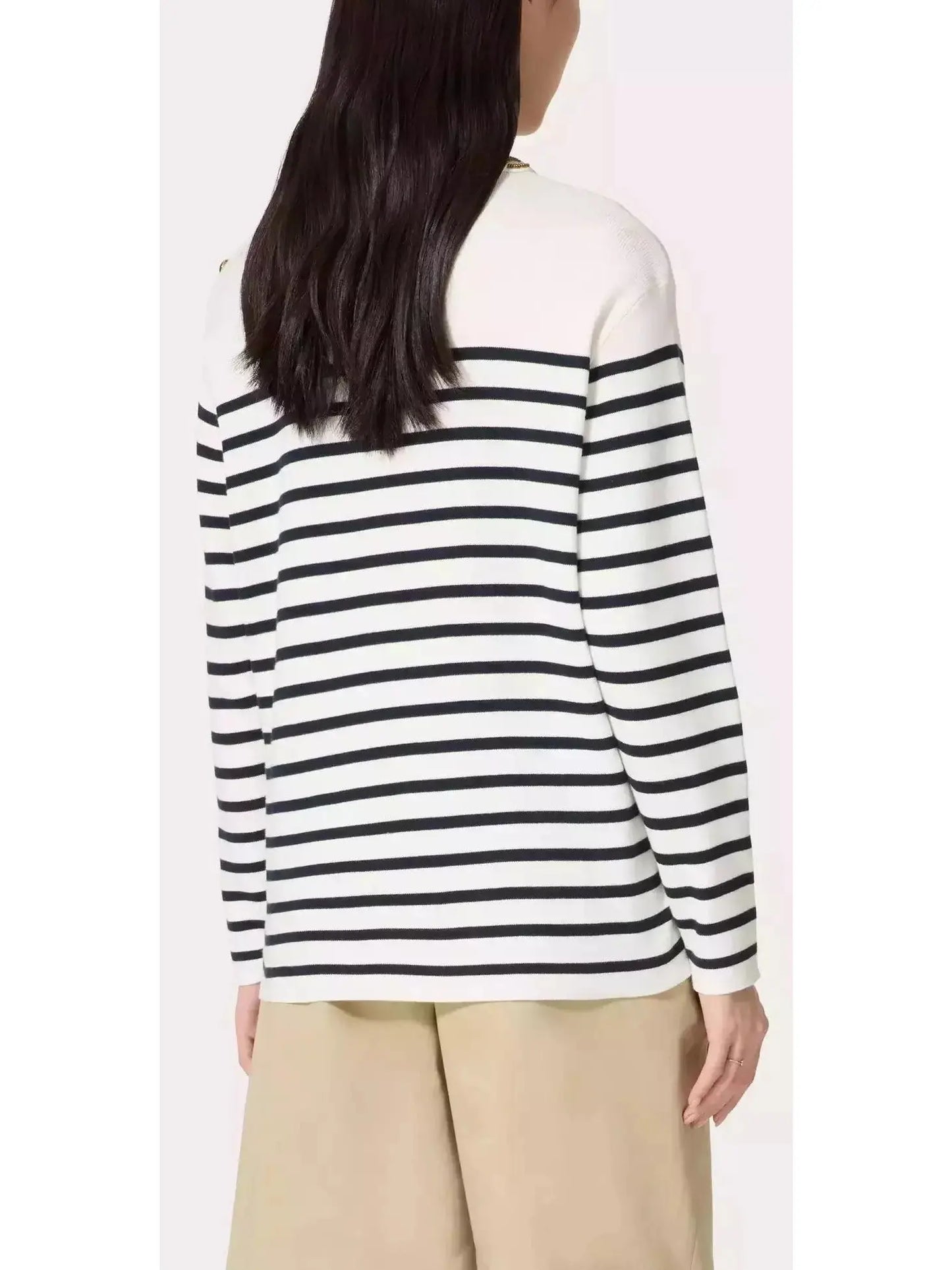 Bead Link Embroidered Collar Striped Knit Sweater - Sweaters & Knitwear