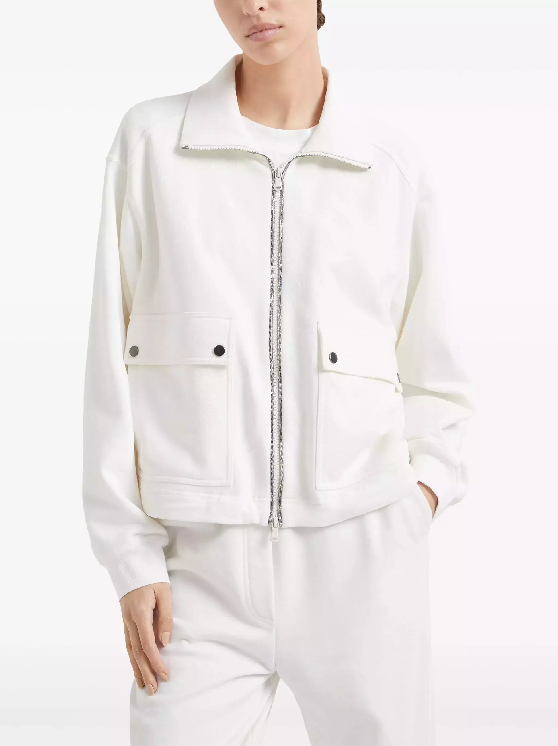 Beaded Chain-Trim French Terry Tracksuit in White - Suits & Sets
