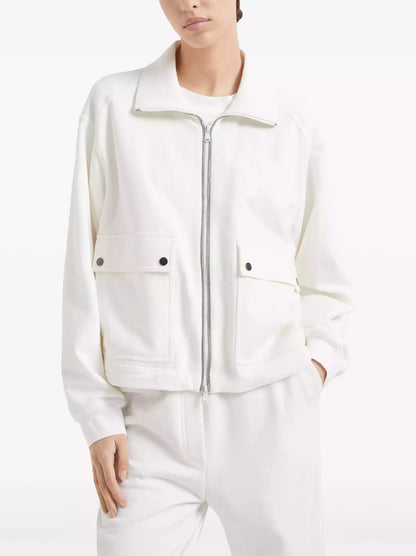 Beaded Chain-Trim French Terry Tracksuit in White - Suits & Sets