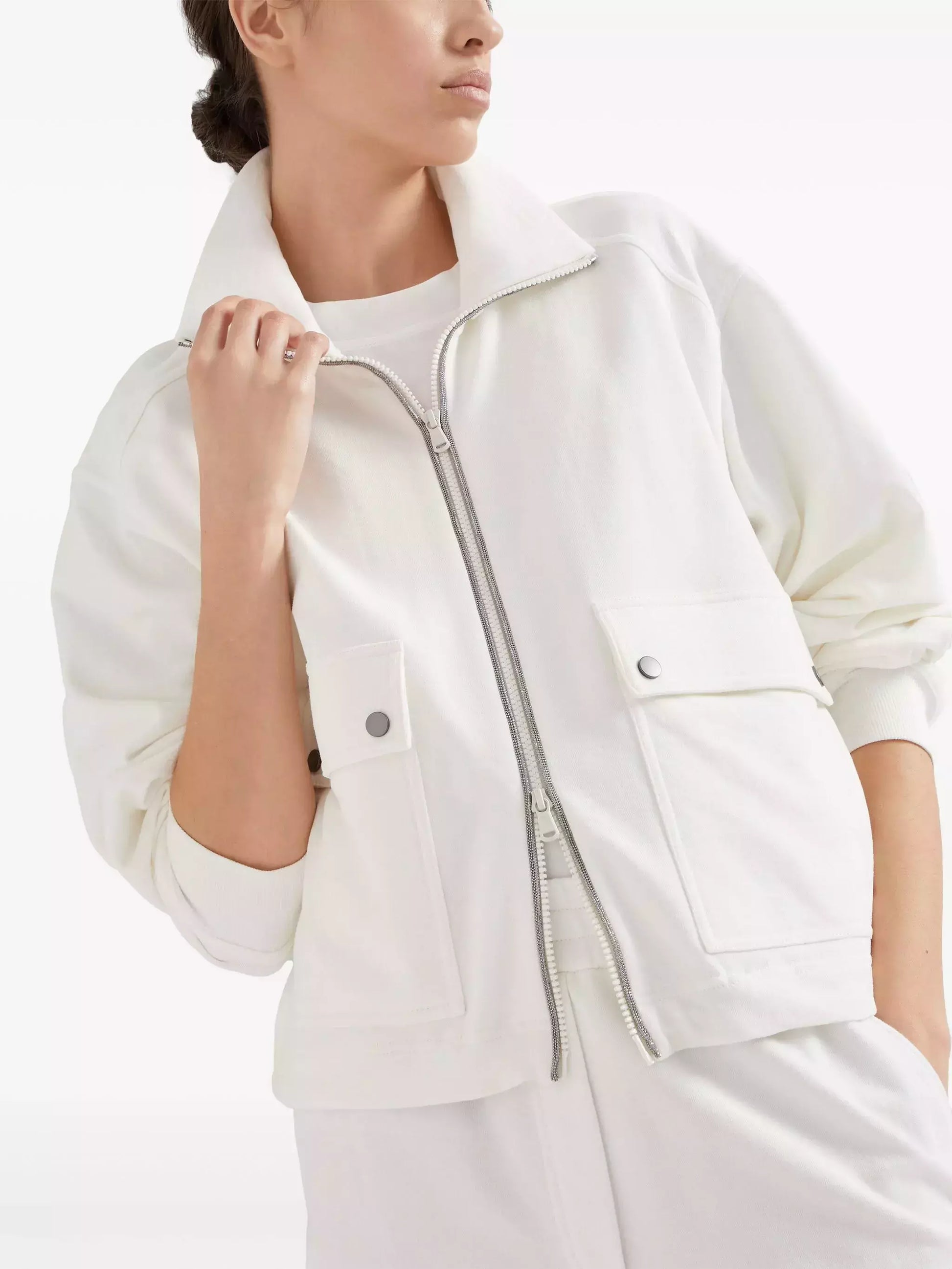 Beaded Chain-Trim French Terry Tracksuit in White - Suits & Sets