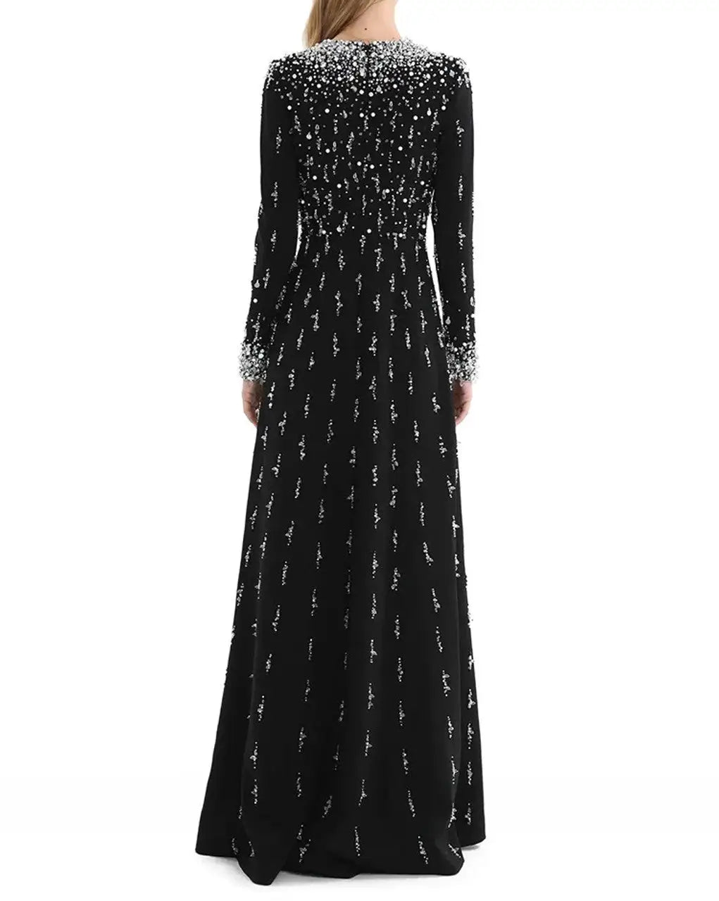 Beaded Long-Sleeve Embellished Maxi Gown - Dresses