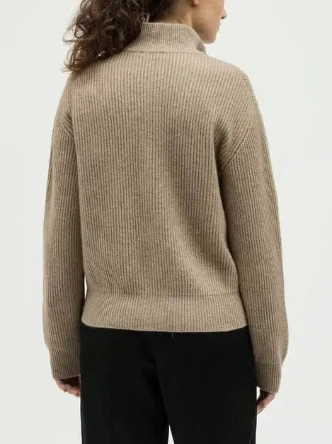 Beige Cashmere Cardigan with Floral Appliqué - Sweaters & Knitwear