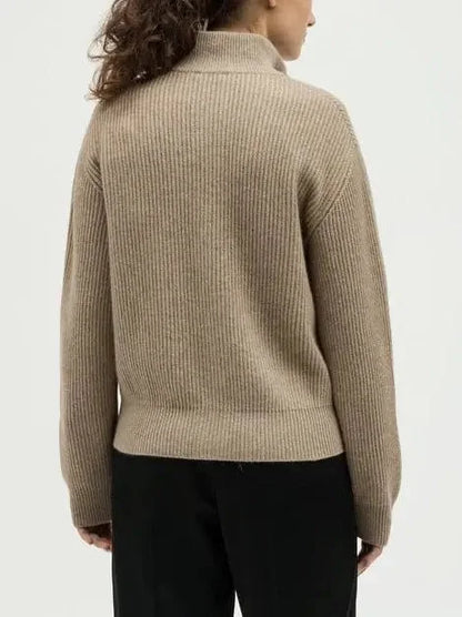 Beige Cashmere Cardigan with Floral Appliqué - Sweaters & Knitwear