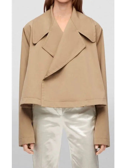 Beige Cotton Cropped Trench Jacket - Jackets