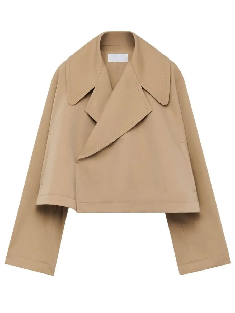 Beige Cotton Cropped Trench Jacket - Jackets