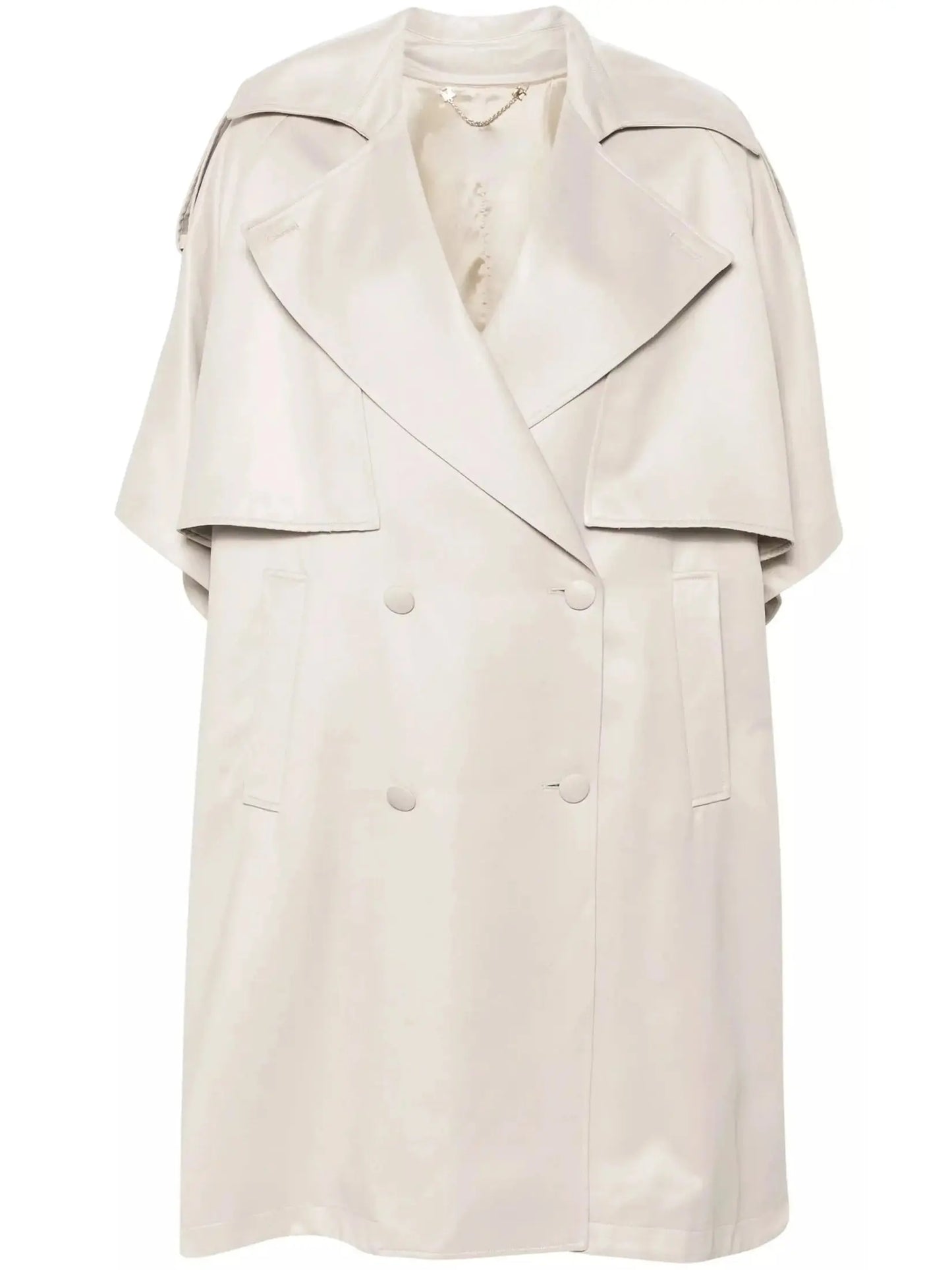 Beige Double-Breasted Short-Sleeve Cape Trench Coat - Coats