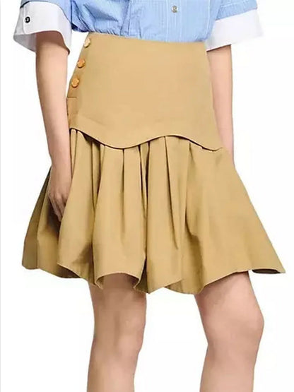 Beige Flared Pleated Mini Skirt - Skirts