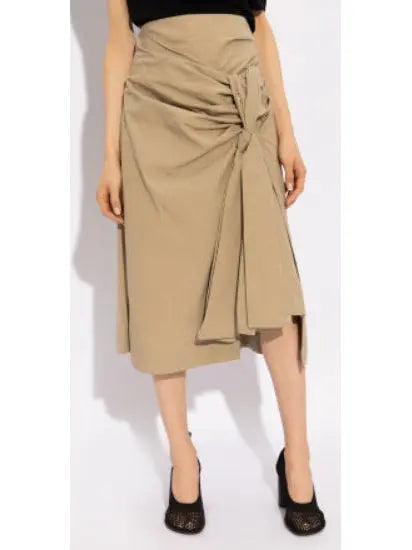 Beige Knotted Cotton Midi Skirt - Skirts