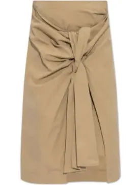 Beige Knotted Cotton Midi Skirt - Skirts