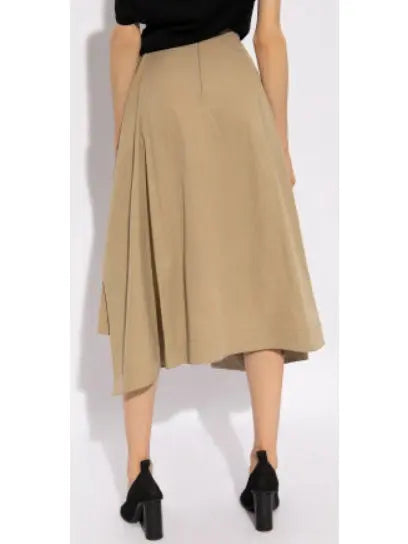 Beige Knotted Cotton Midi Skirt - Skirts