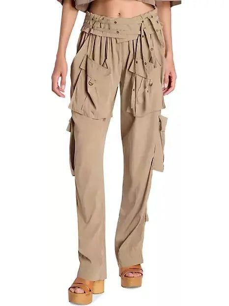 Beige Mid-Rise Cargo Pants - Jeans & Pants