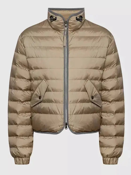 Beige Puffer Down Jacket with Chain Zip - Jackets