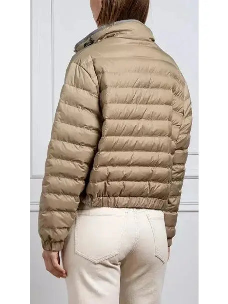 Beige Puffer Down Jacket with Chain Zip - Jackets