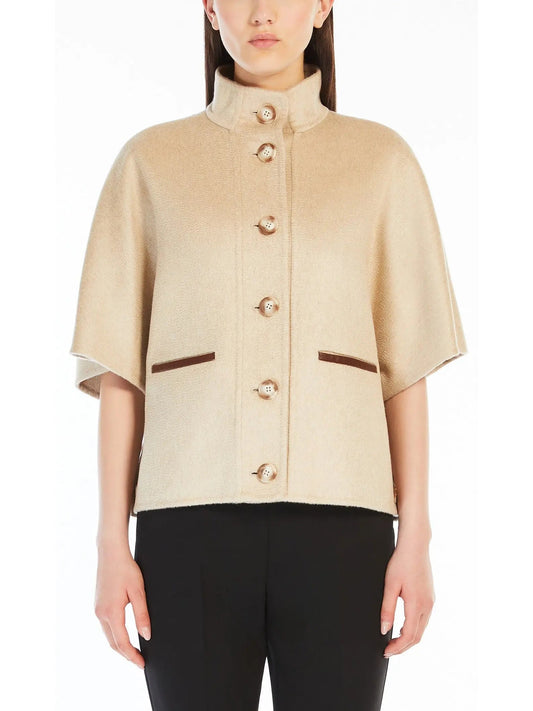 Beige Short Cashmere Cape Jacket - Jackets