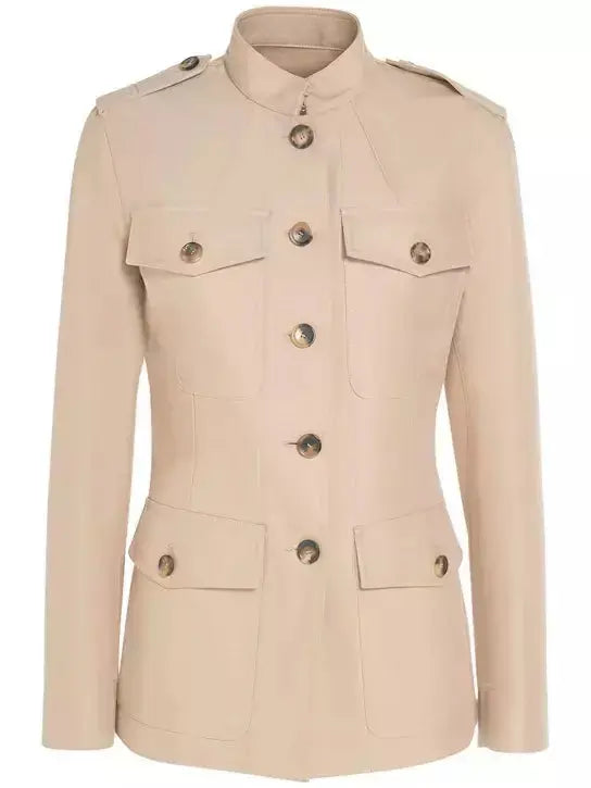 Beige Single-Breasted Safari Jacket - Jackets