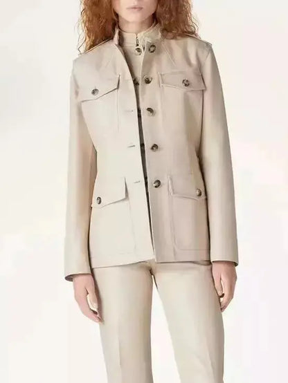 Beige Single-Breasted Safari Jacket - Jackets