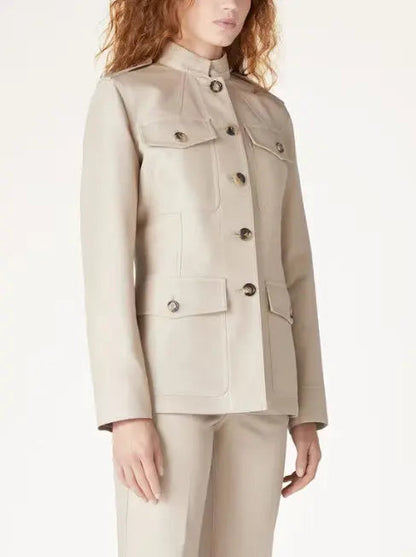 Beige Single-Breasted Safari Jacket - Jackets