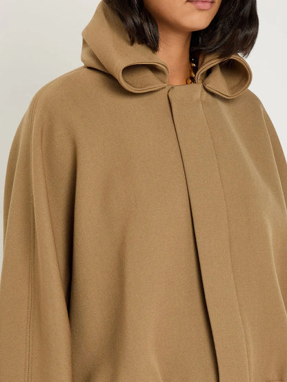 Beige Wool-Drill Bomber Jacket with Roll-Neck - Jackets